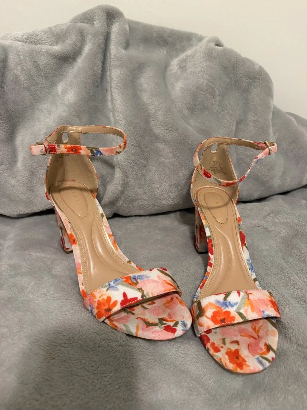 Kelly & Katie Floral Ankle-Strap Block Heels - Pink Multi
